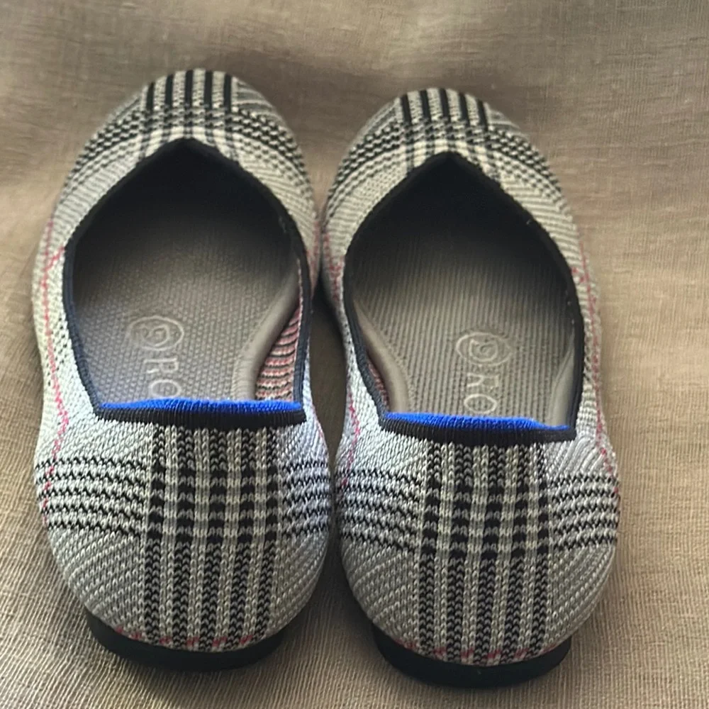Rothy’s The Flat Grey Glen Plaid Round Toe Flats Sz 5